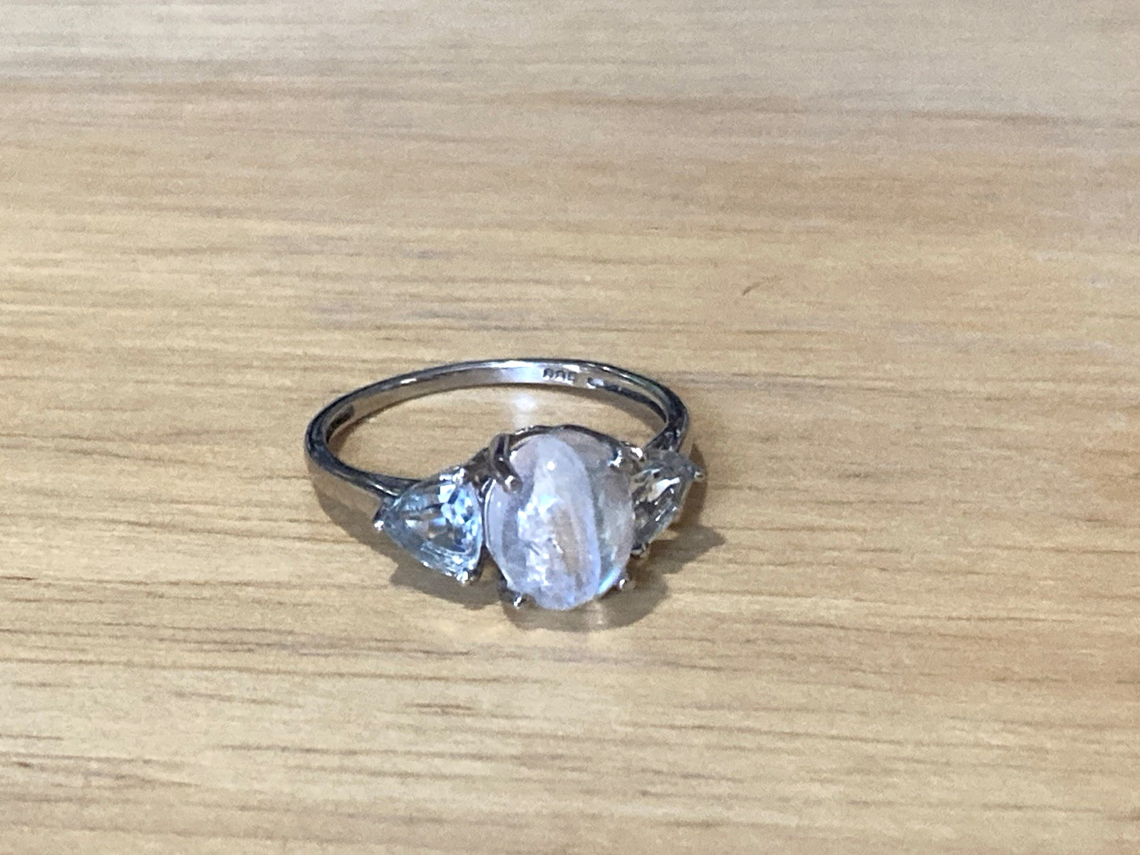 Vintage Sterling Silver Ring Moonstone Aquamarine/Blue Topaz? 925 7.5 AS IS