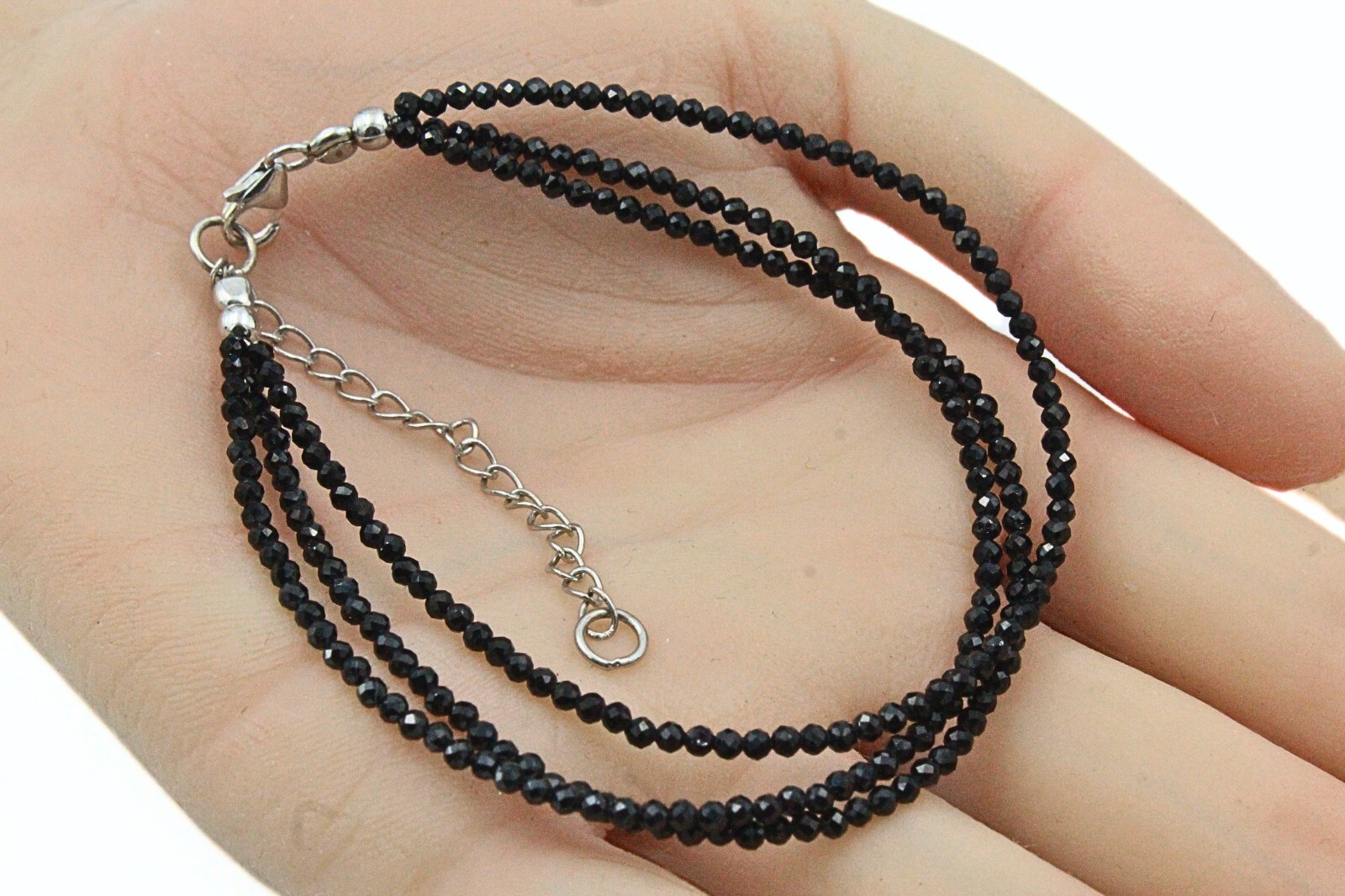 BBJ Signed Triple Strand Black Glass Sterling Silver HSN Bracelet