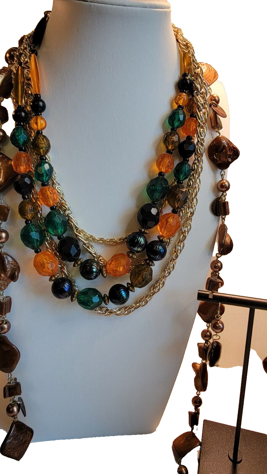 Vintage Lucite Plastic Necklace Lot 3 Fall Colors Beaded And Matching Earrings