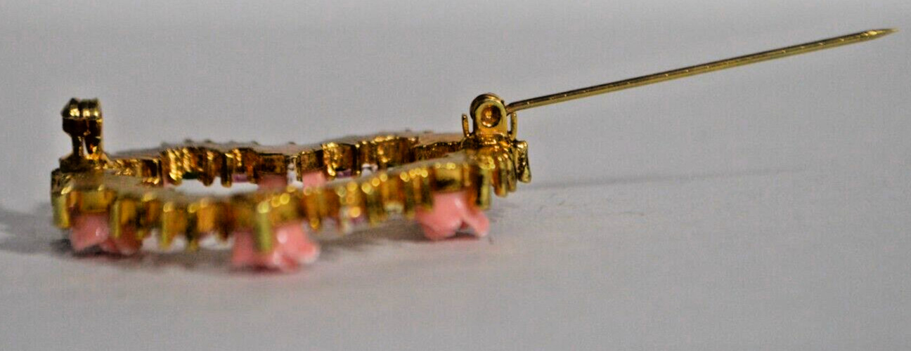 Avon Roses and Rhinestones Heart Brooch Pin with Safety Clasp
