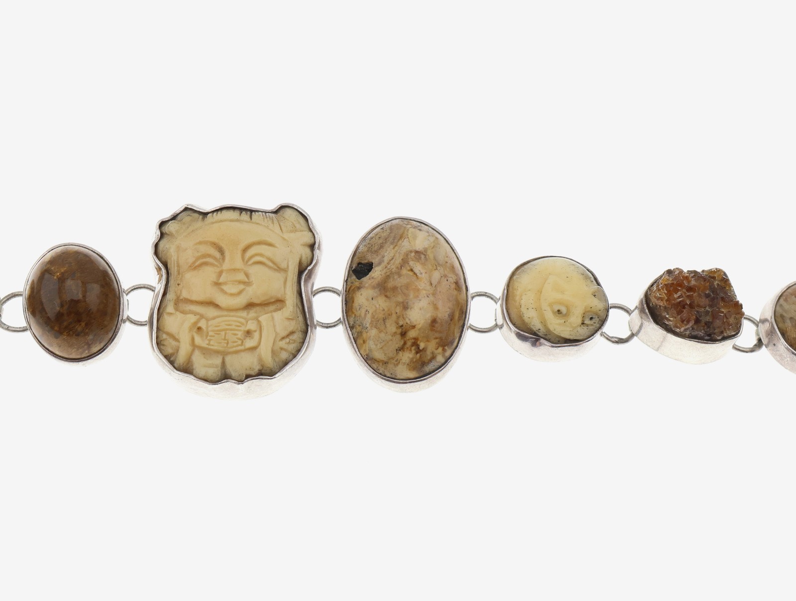 Amy Kahn Russell Sterling Silver Carved Stone Mixed Media Bracelet