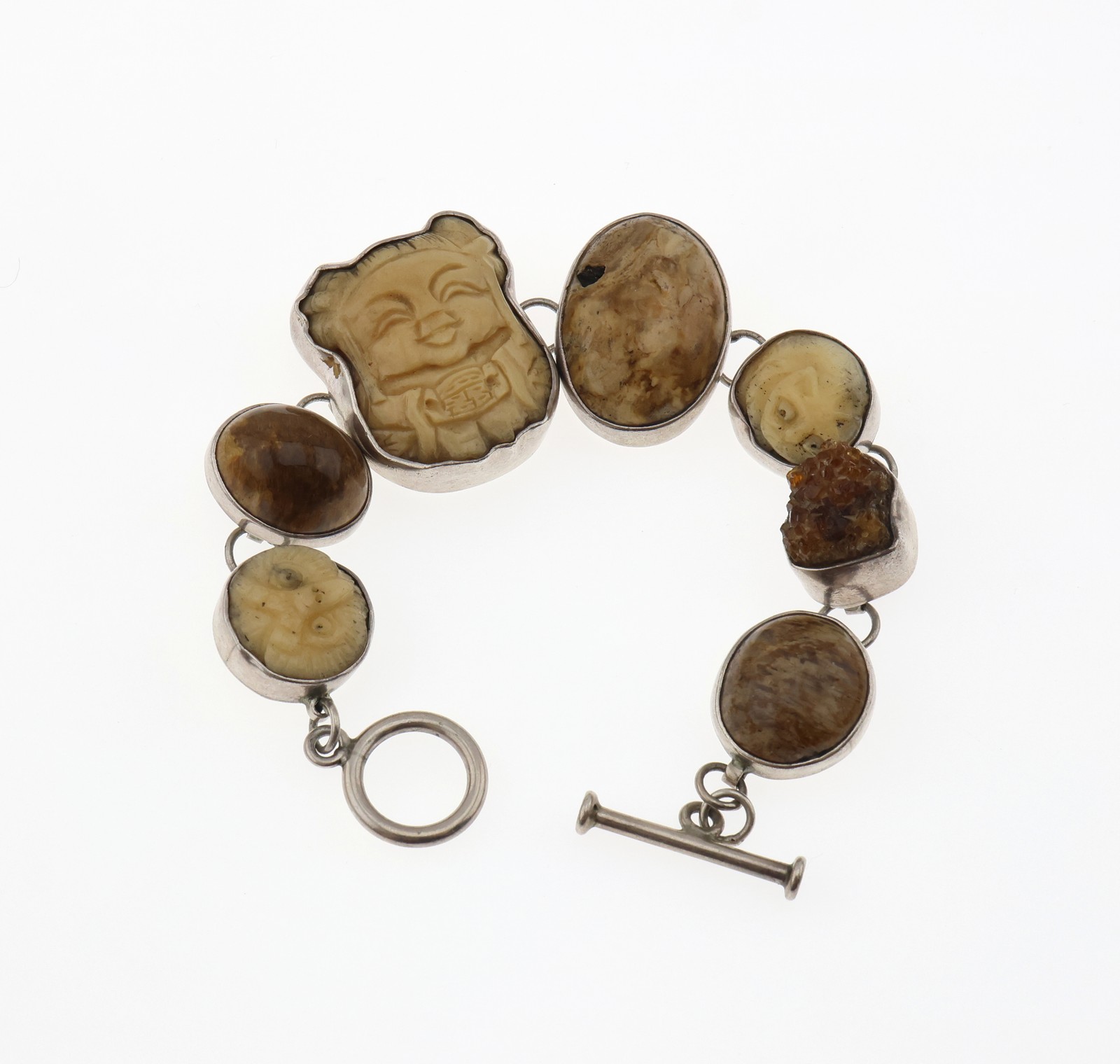Amy Kahn Russell Sterling Silver Carved Stone Mixed Media Bracelet