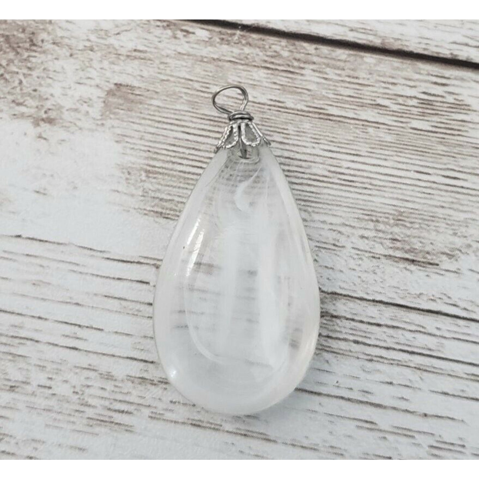 Vintage Pendant Clear with Milky Swirls No Chain Included