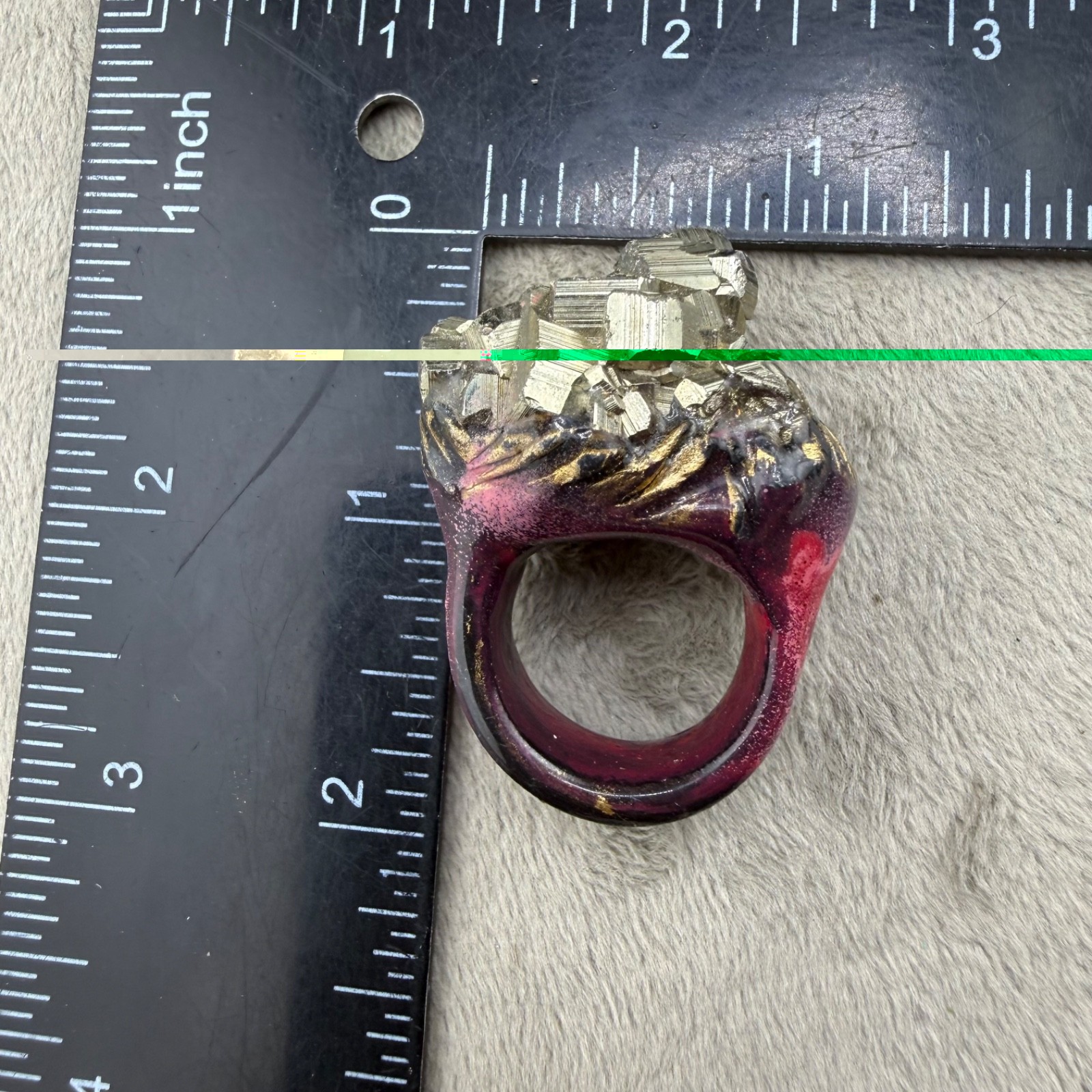 Vintage Pyrite Crystal Cluster Ring Acrylic Size 7