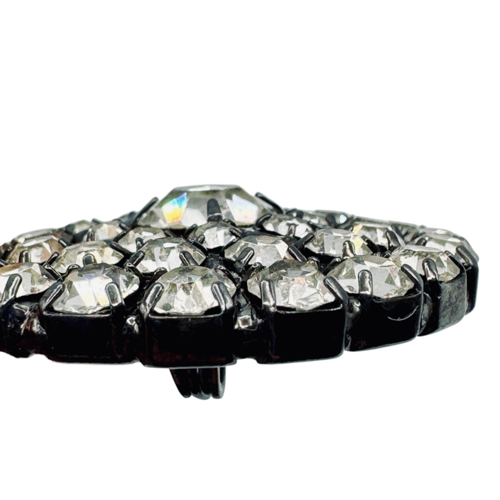 Vintage Rhinestone Brooch Japanned 1940s Dome Cluster Clear Prong Set Retro Glam