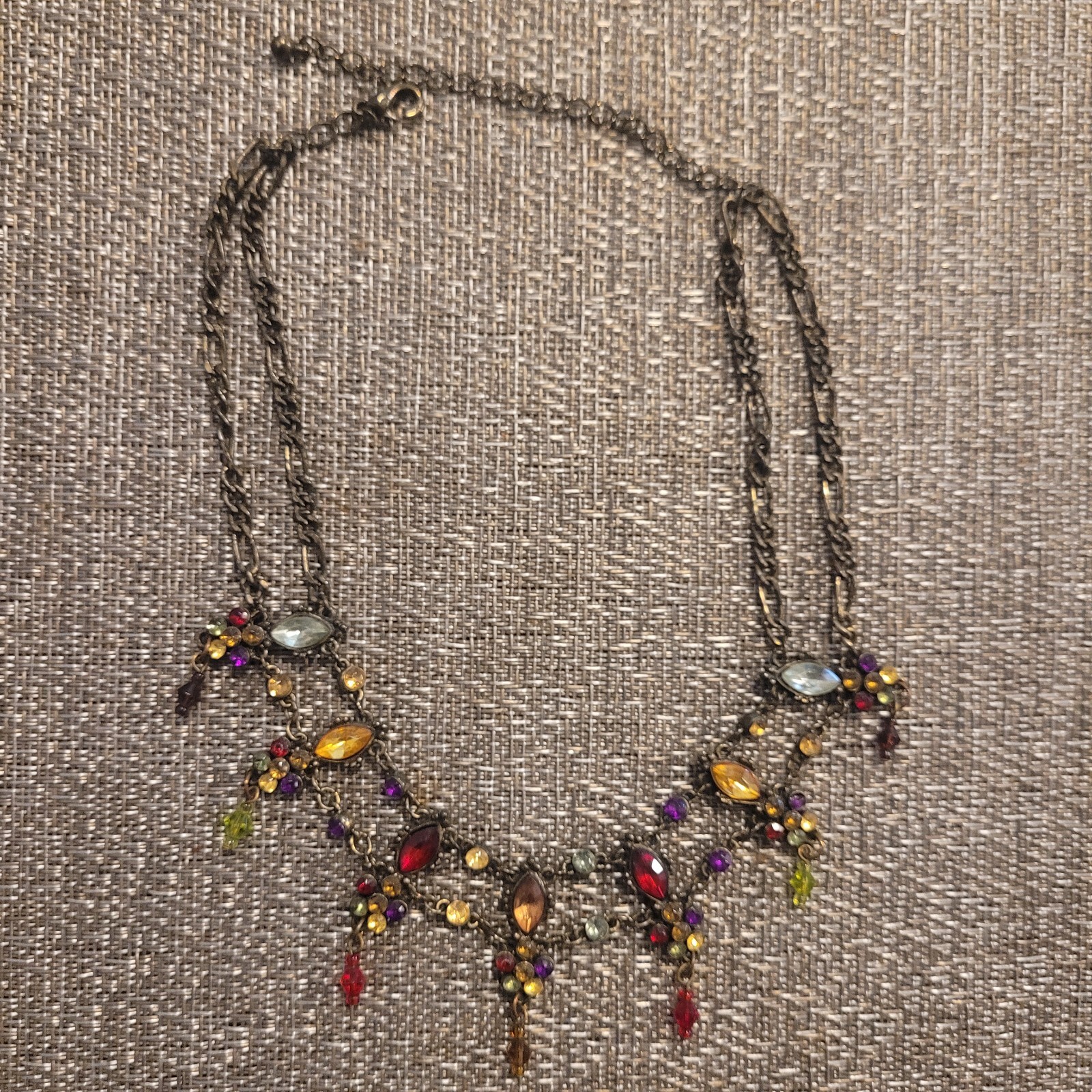 Vintage Art Deco Style Multi Color Faceted Bead Dangle Adjustable Necklace