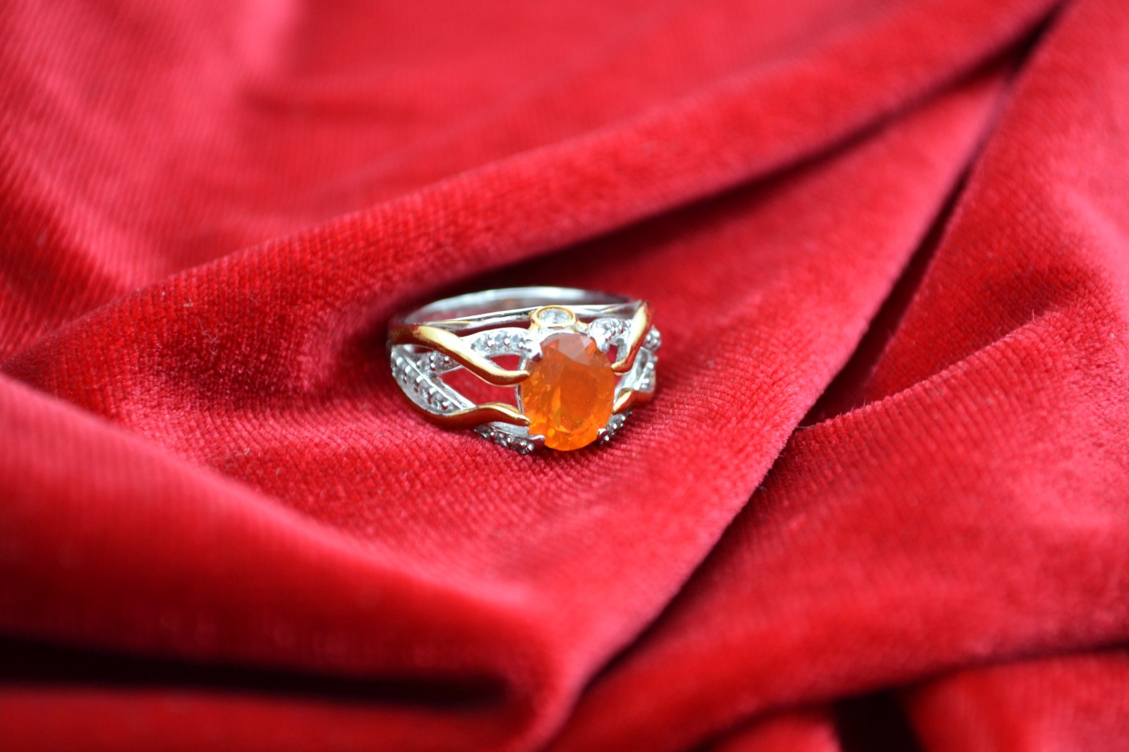 VINTAGE STERLING SILVER GOLD CITRINE CUBIC ZIRCONIA STONE FLORAL RING SIZE 7