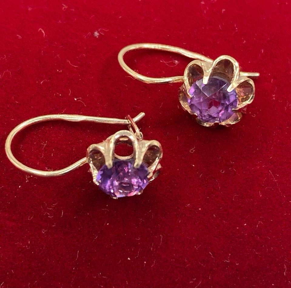 Vintage Gilded Earrings Silver 875 Corundum Soviet Era