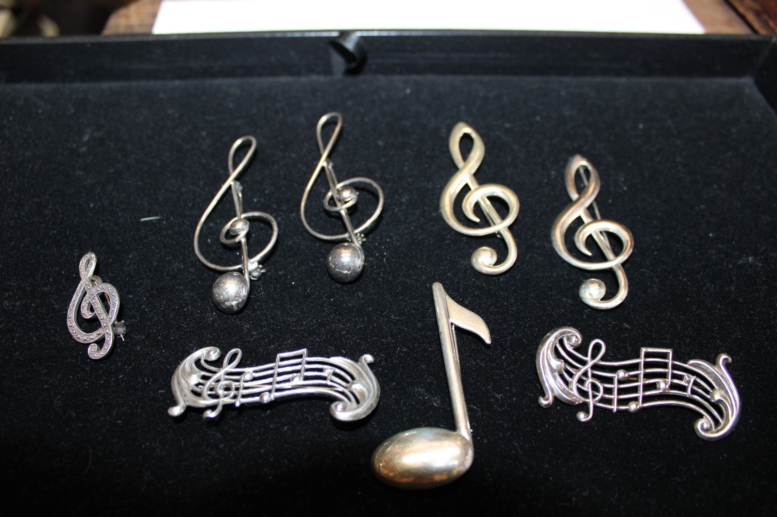VTG (8) STERLING MUSICAL NOTES THEME PINS BROOCHES LOT LANG, BEAU, ETC. 36g