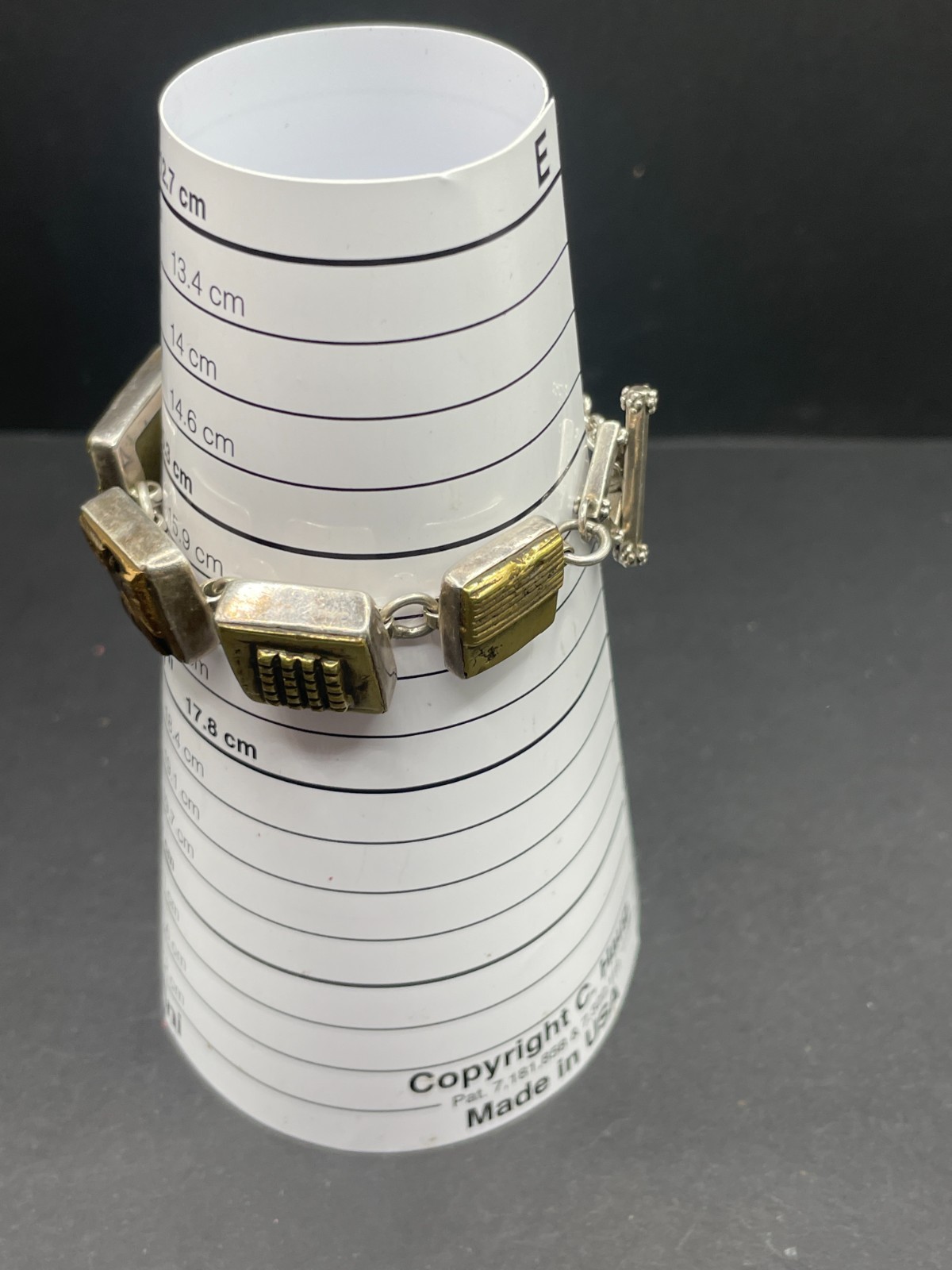 Vintage Amy Kahn Russell AKR Sterling Silver Brass Toggle Bracelet