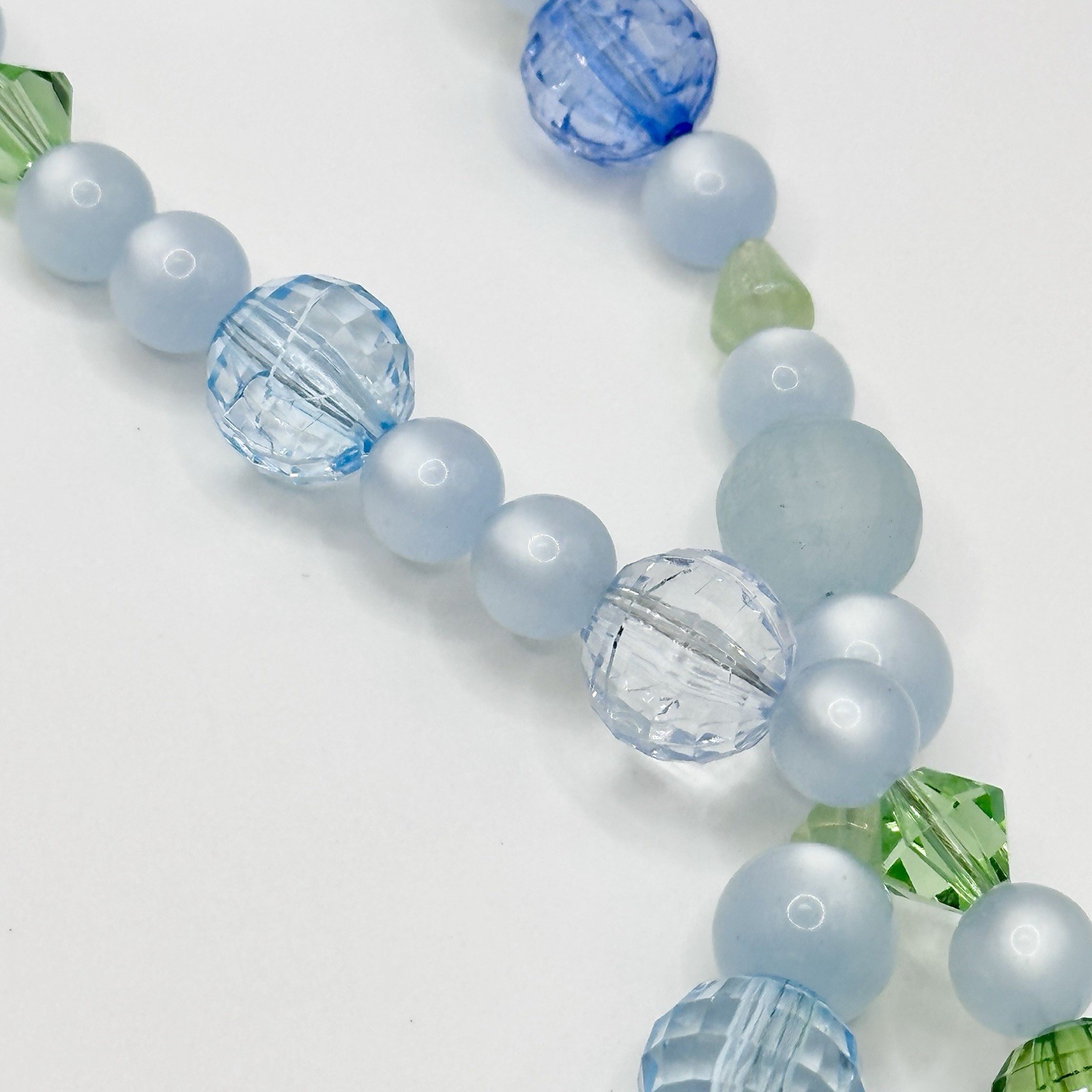 Vintage Moon Glow Blue Green Necklace Layered Lucite Acrylic Glass Beads 21-24”