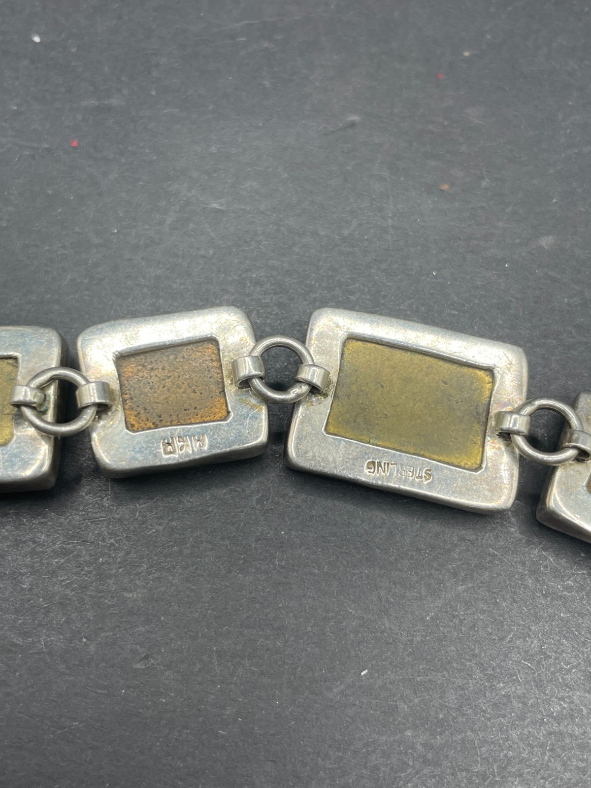 Vintage Amy Kahn Russell AKR Sterling Silver Brass Toggle Bracelet
