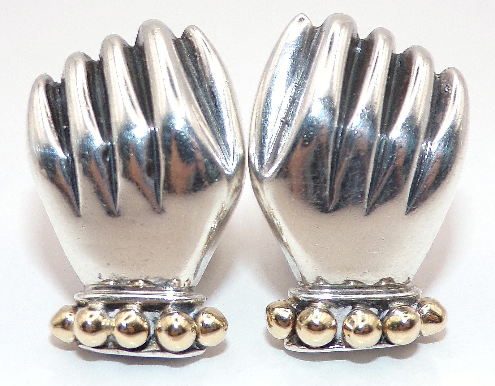 DLM DIAN MALOUF 14K YELLOW GOLD & Sterling Silver HAND Hands CLIP ON EARRINGS