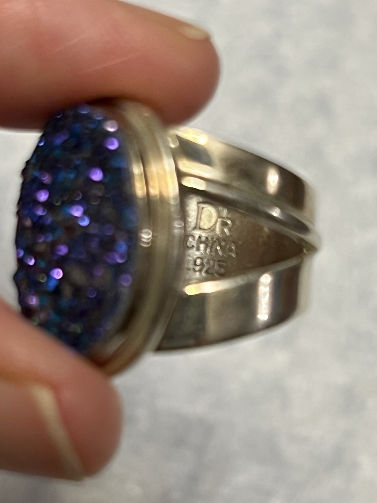 VINTAGE SOUTHWESTERN JAY KING DTR 925 STERLING PURPLE BLUE DRUZY STONE RING 5.5”