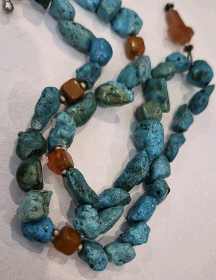 Vtg Handcrafted Turquoise Nugget & Natural Stone Toggle Closure Necklace