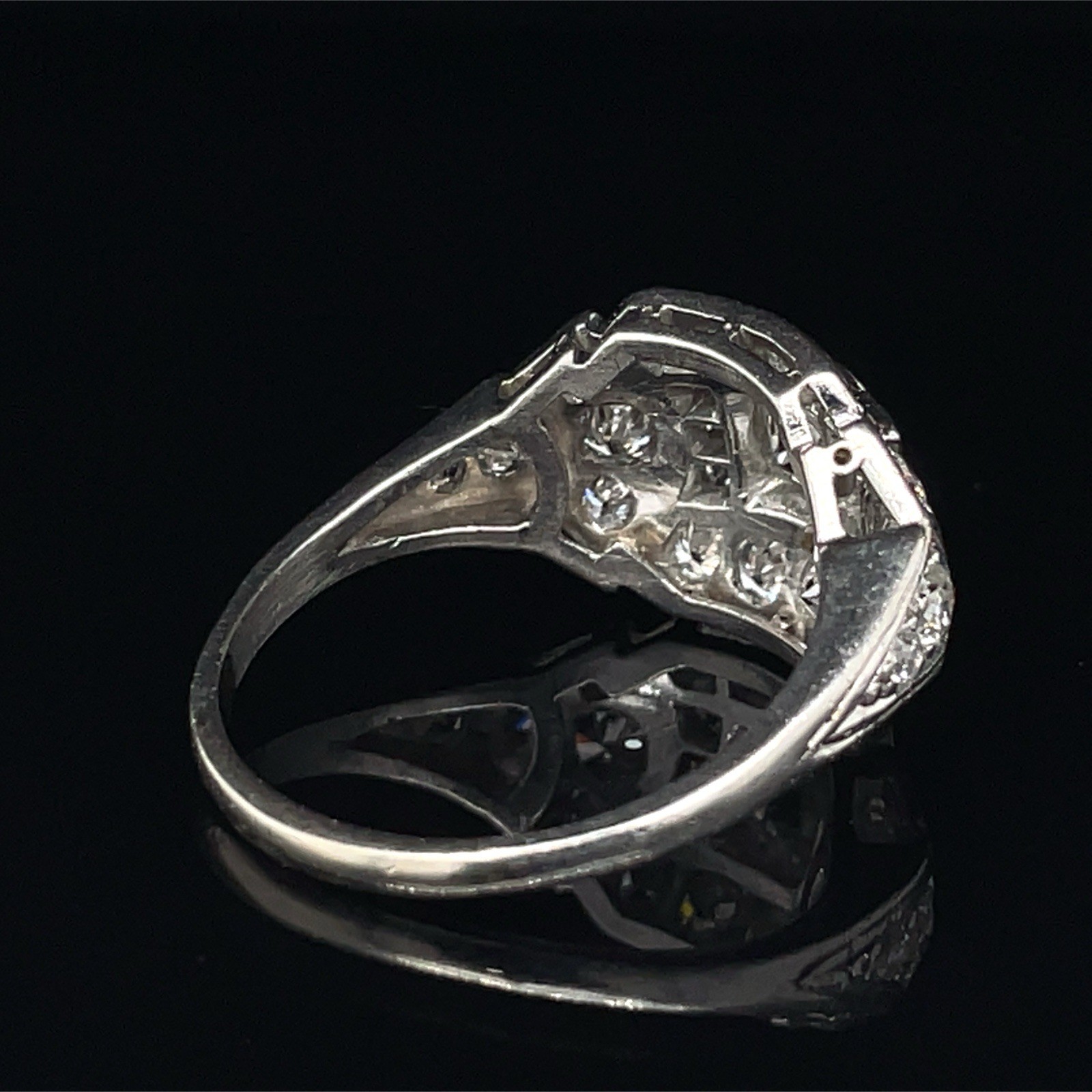 Art Deco Old European Cut Diamond Ring Set In Platinum