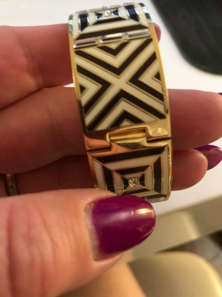HENRI BENDEL HB LIMITED EDITION ENAMELED GOLD CRYSTAL DECO STYLE BRACELET