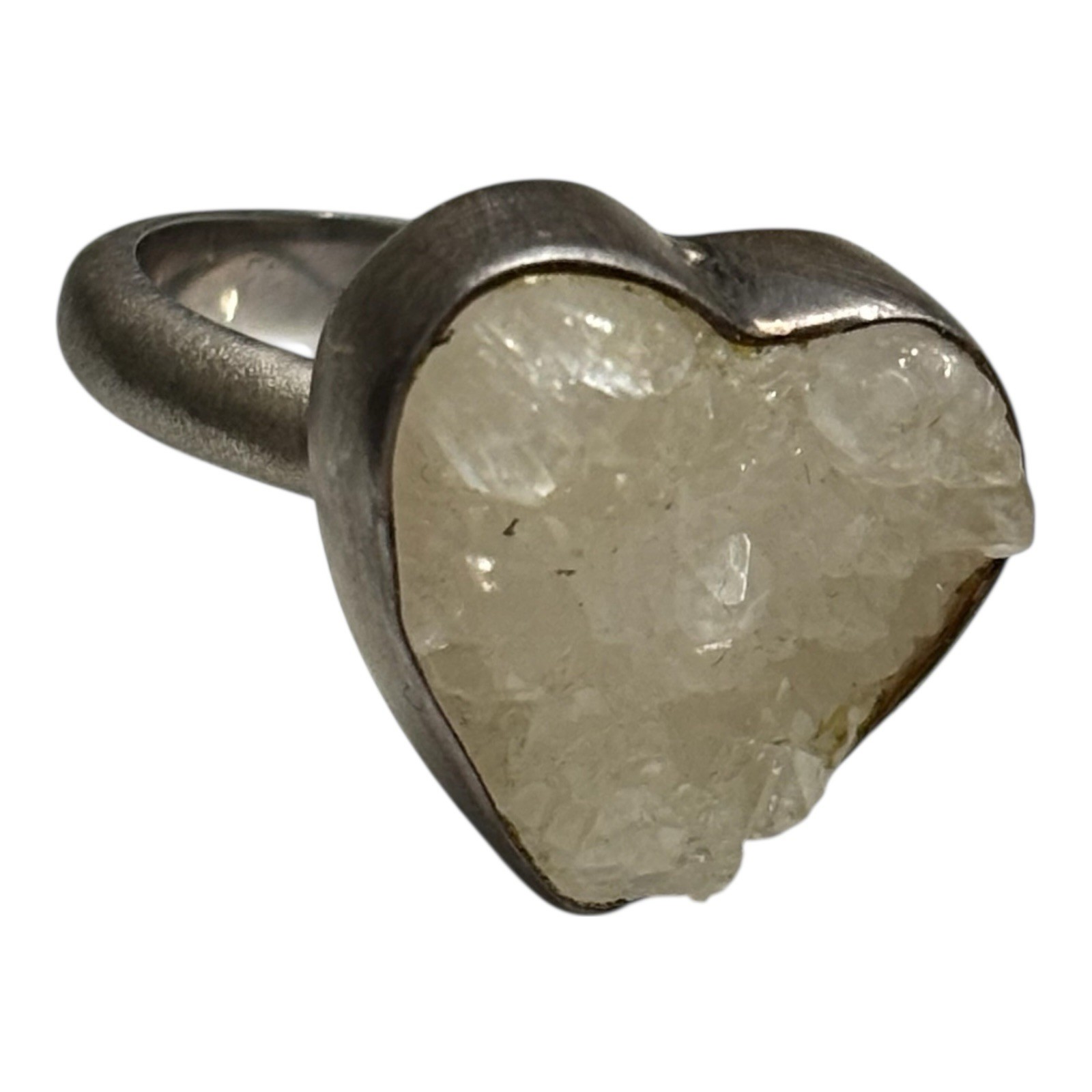 Vintage Brutalist TM 950 Sterling Silver Raw Geode Druzy Crystal Ring 8.5