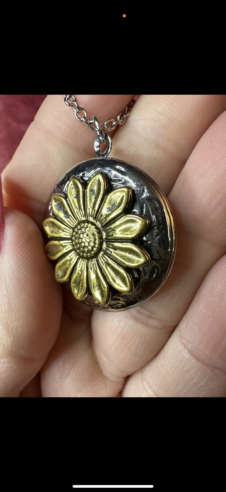 Sunflower Locket Necklace New Boho Country Western REN Fairy Vintage Silver Gift