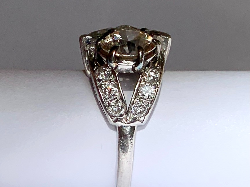 Estate Platinum Floral Burst Diamond Cluster Ring Simulated Center Stone