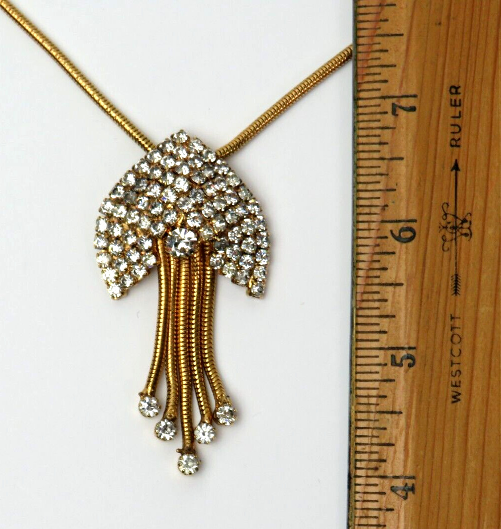 VTG 1930s – 1950s ART DECO GOLDEN CRYSTAL 5 DANGLER PENDANT NECKLACE 22 3/8″