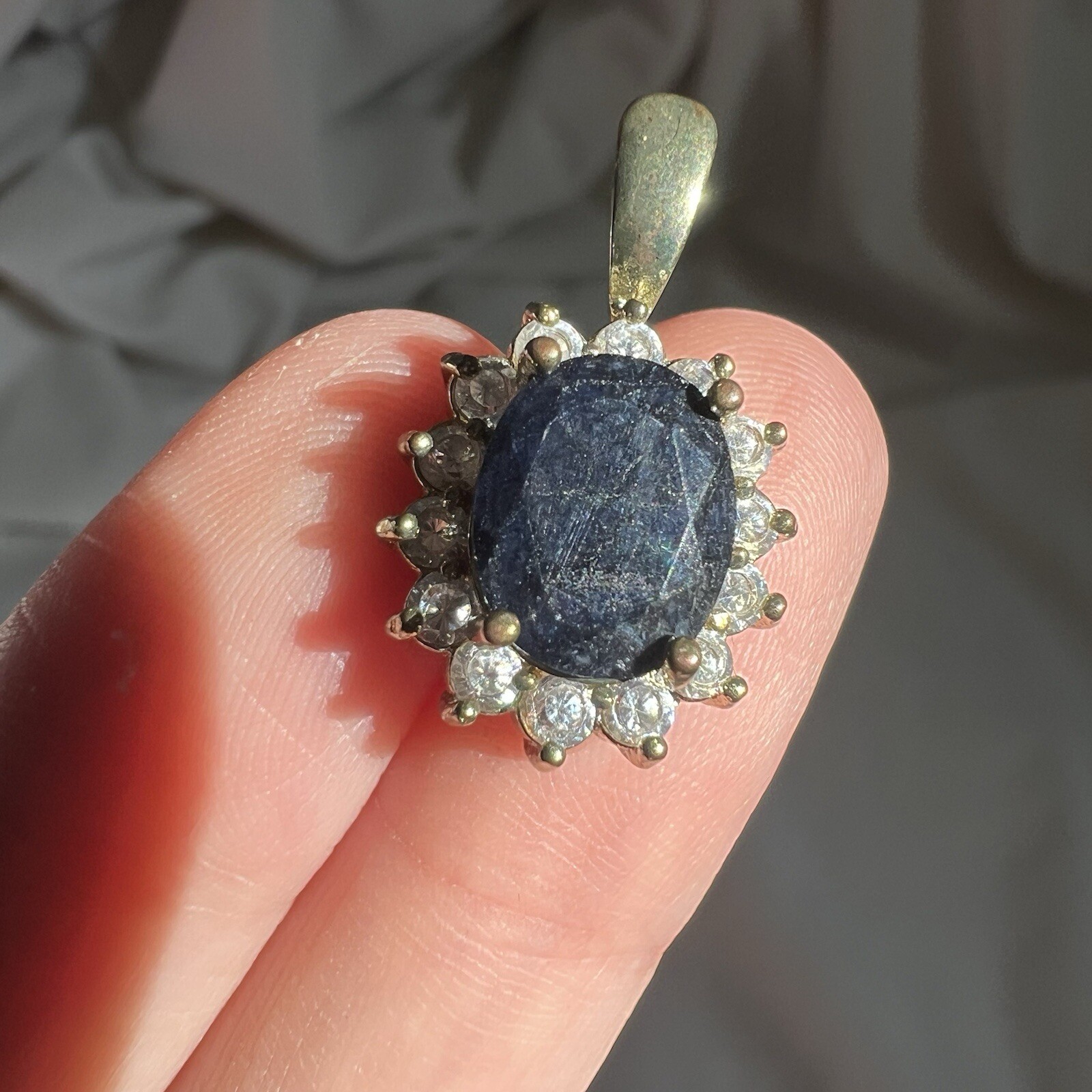Vintage Blue Iolite Gemstone Gold Tone Pendant Stud Earrings Estate Jewelry Set