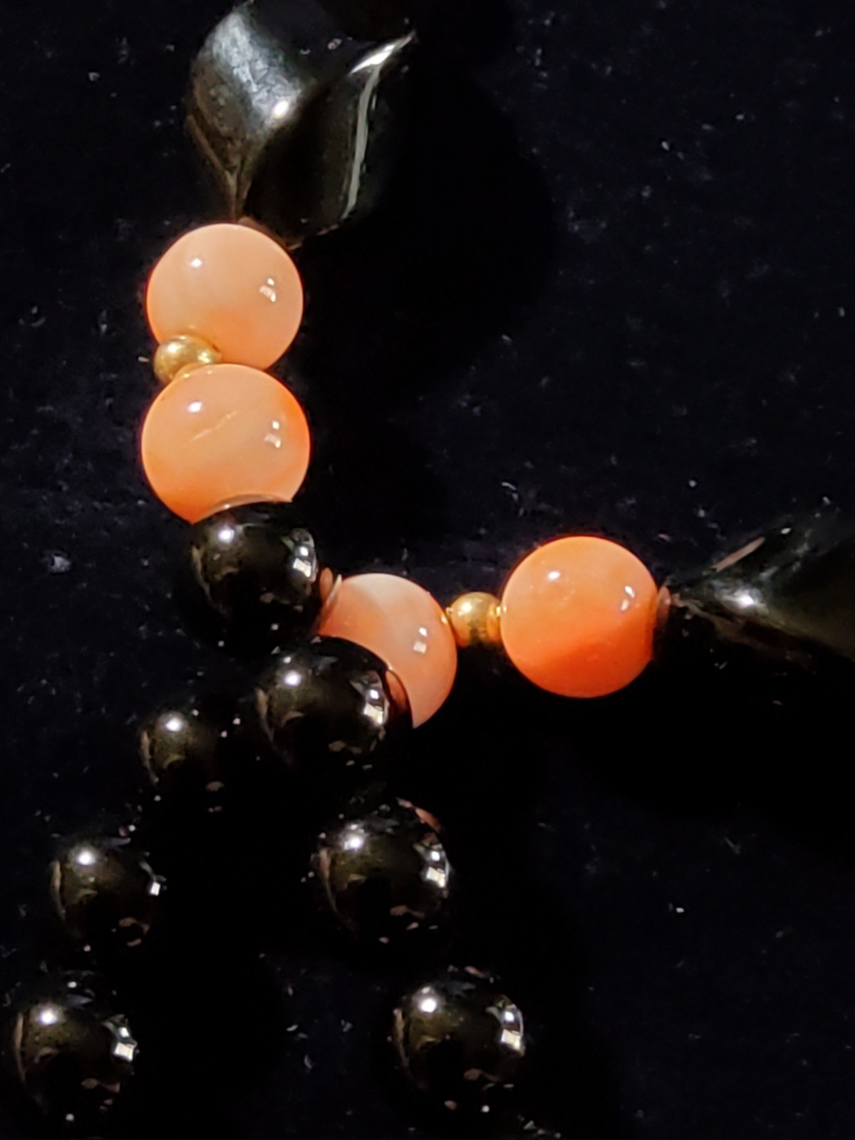 Vtg Black Onyx And Pink Angel Skin Coral Art Deco Necklace / 14kt Gold Fill…
