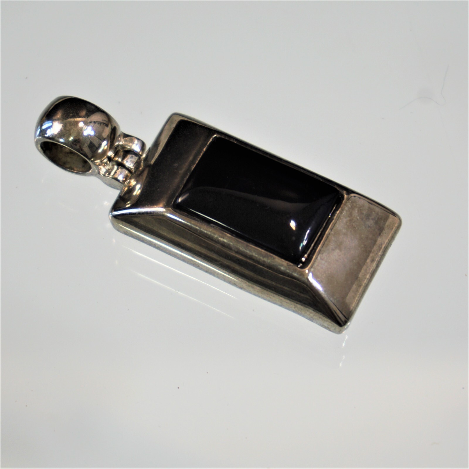 Vintage Modernist Pendant Unisex Silver Tone With Large Black Center