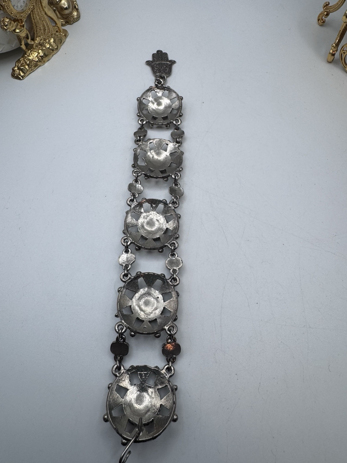 VINTAGE 60’s Silver Tone And Red Cabuchon SOUVENIR DU MAROC Moroccan Hamsa Hand