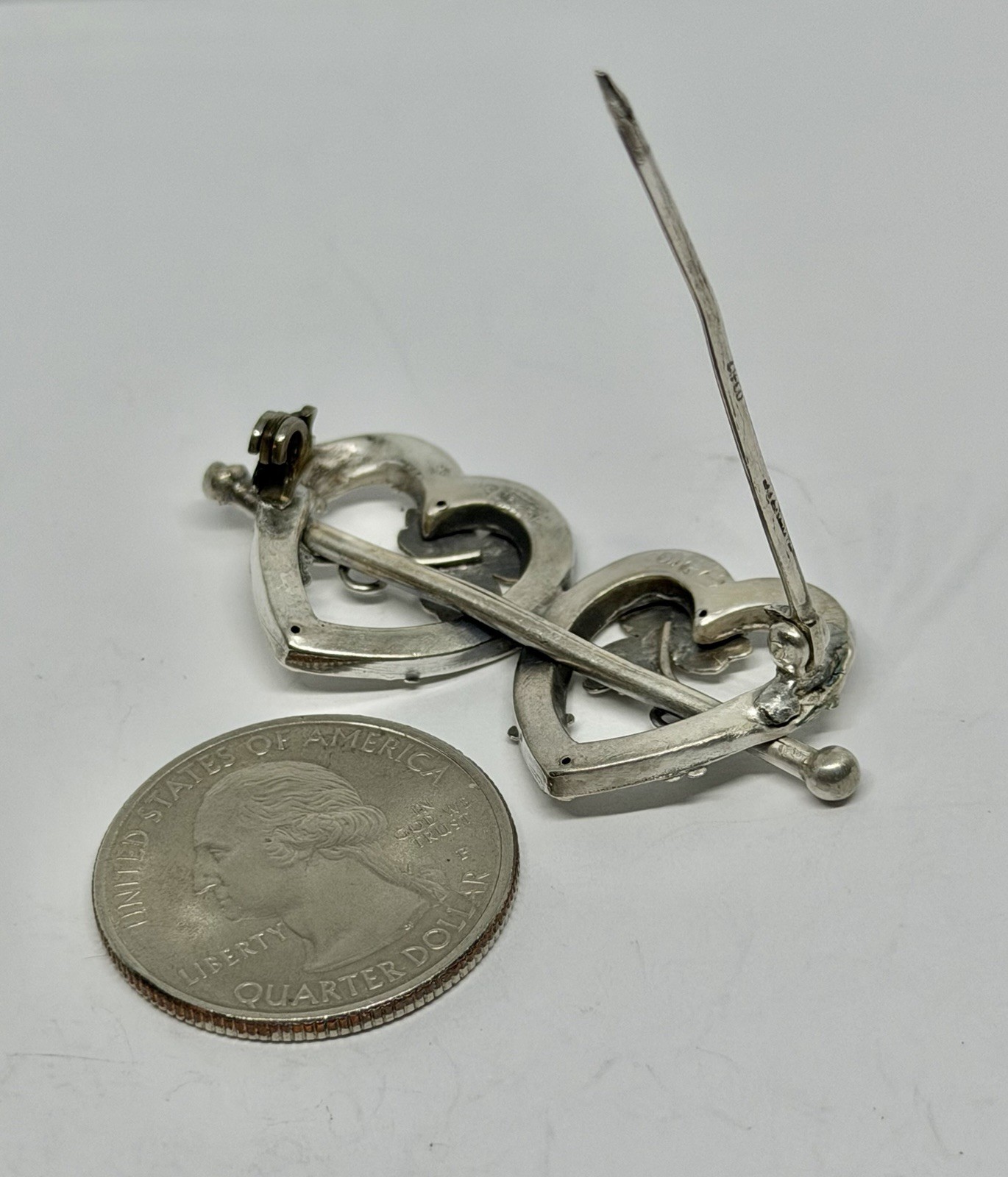 Victorian Sweetheart Entwined Hearts & Clover Sterling Hallmarked Brooch 1891