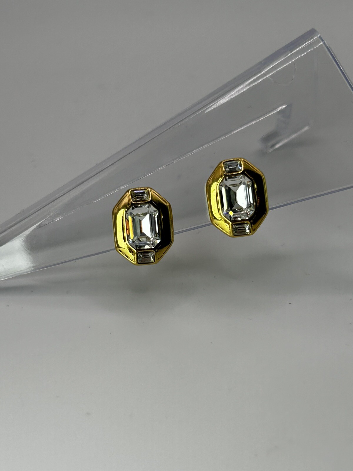 Vintage – Crown Trifari Rhinestone Clip Earrings – See Notes