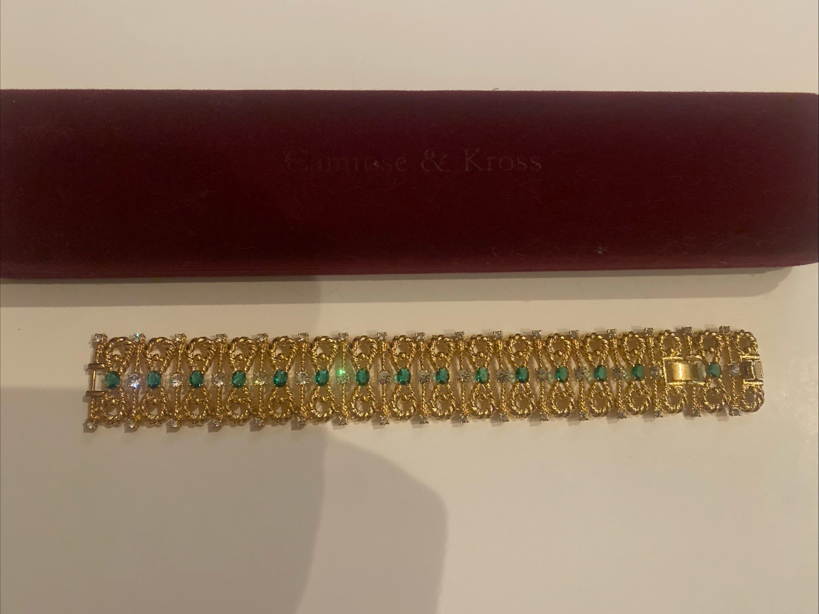 Camrose & Kross Jackie Kennedy Diamanté Emerald Crystal Gold Bracelet JBK