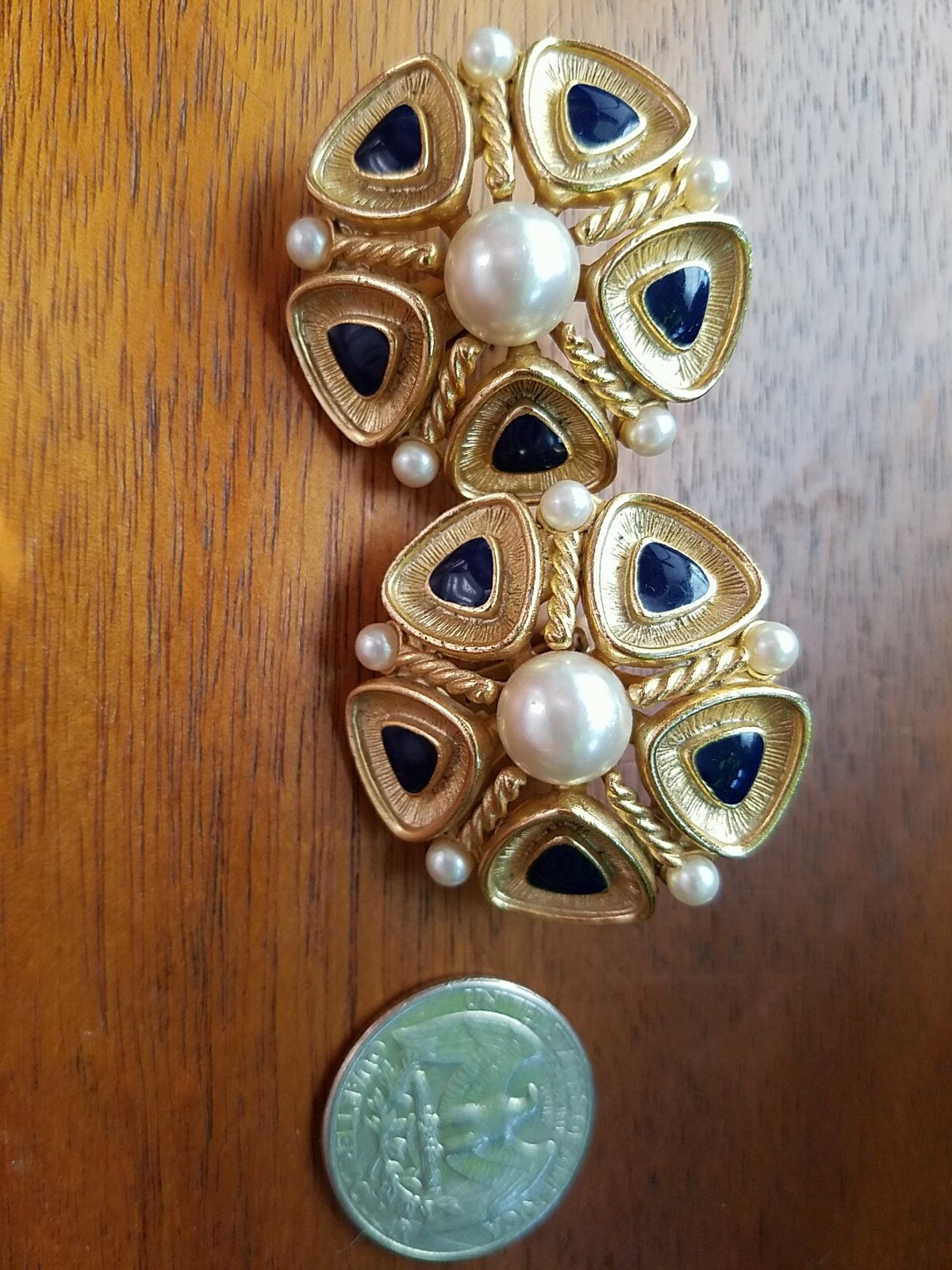 Orena Paris Signed French Vintage Floral Faux Pearl Blue Enamel Clip On Earrings