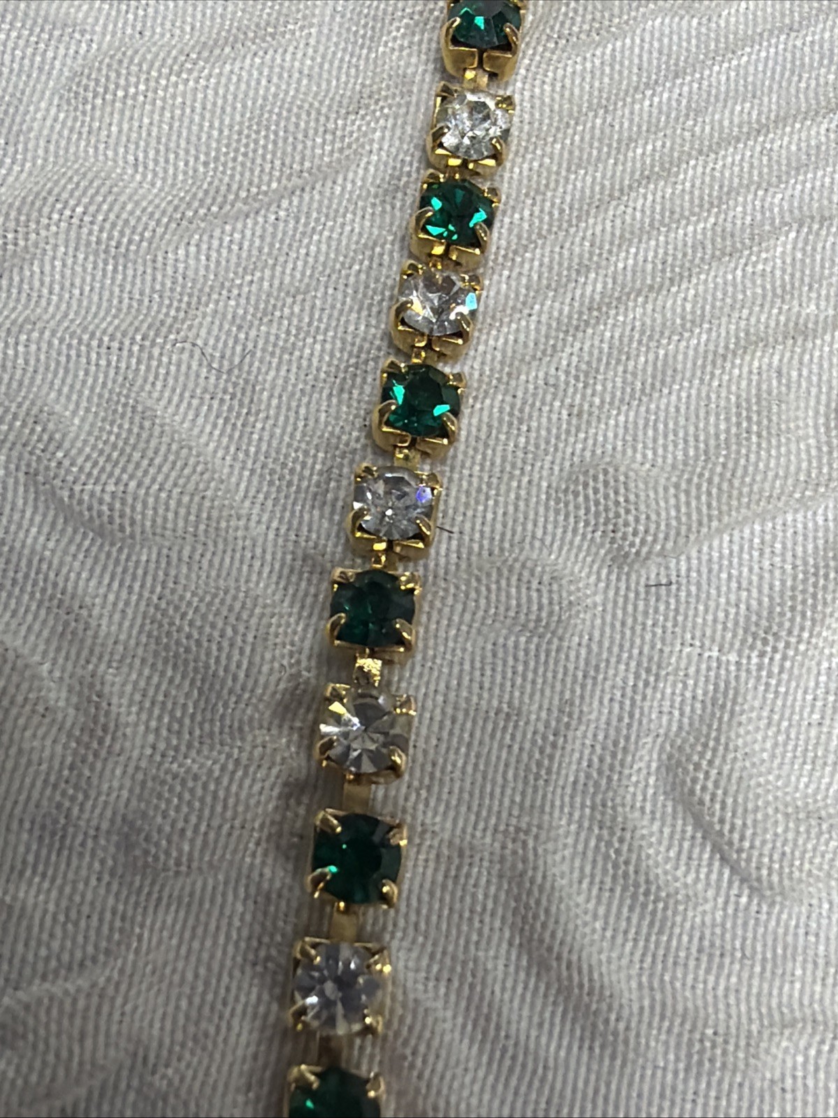 Vintage Eternity Alternating Emerald and Crystal Gold Plated 6.5” Bracelet