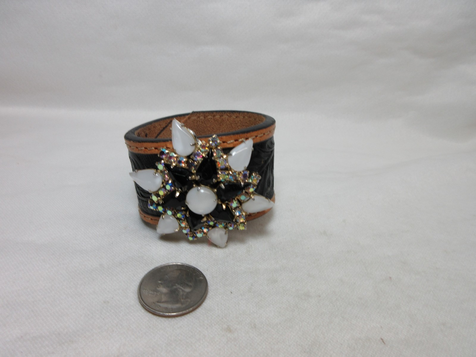 RE-LOVED LEATHER DESIGNS BRACELET WITH RHINESTONE STAR BY KENNEATHIA HAGEN #70