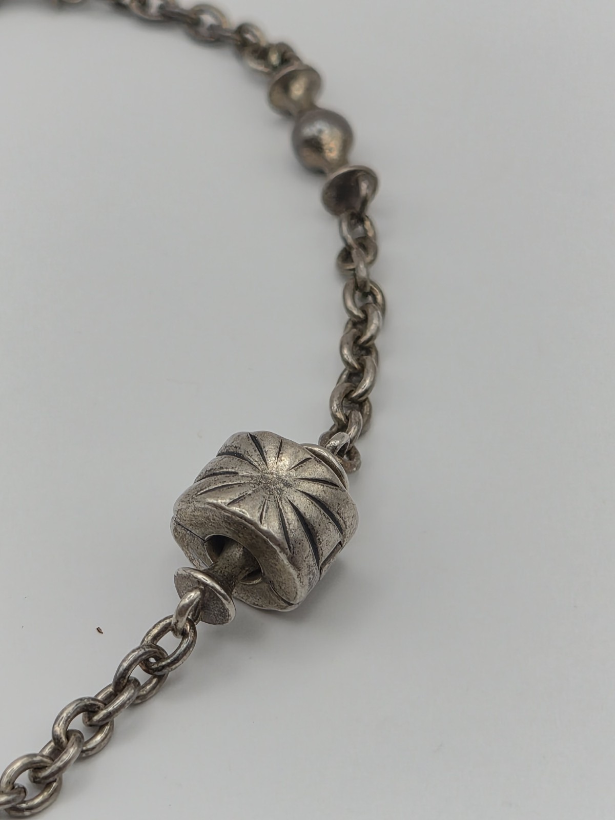 Vintage PANDORA Bracelet Rare Estate Jewelry Station Chain Design Marked PANDORA