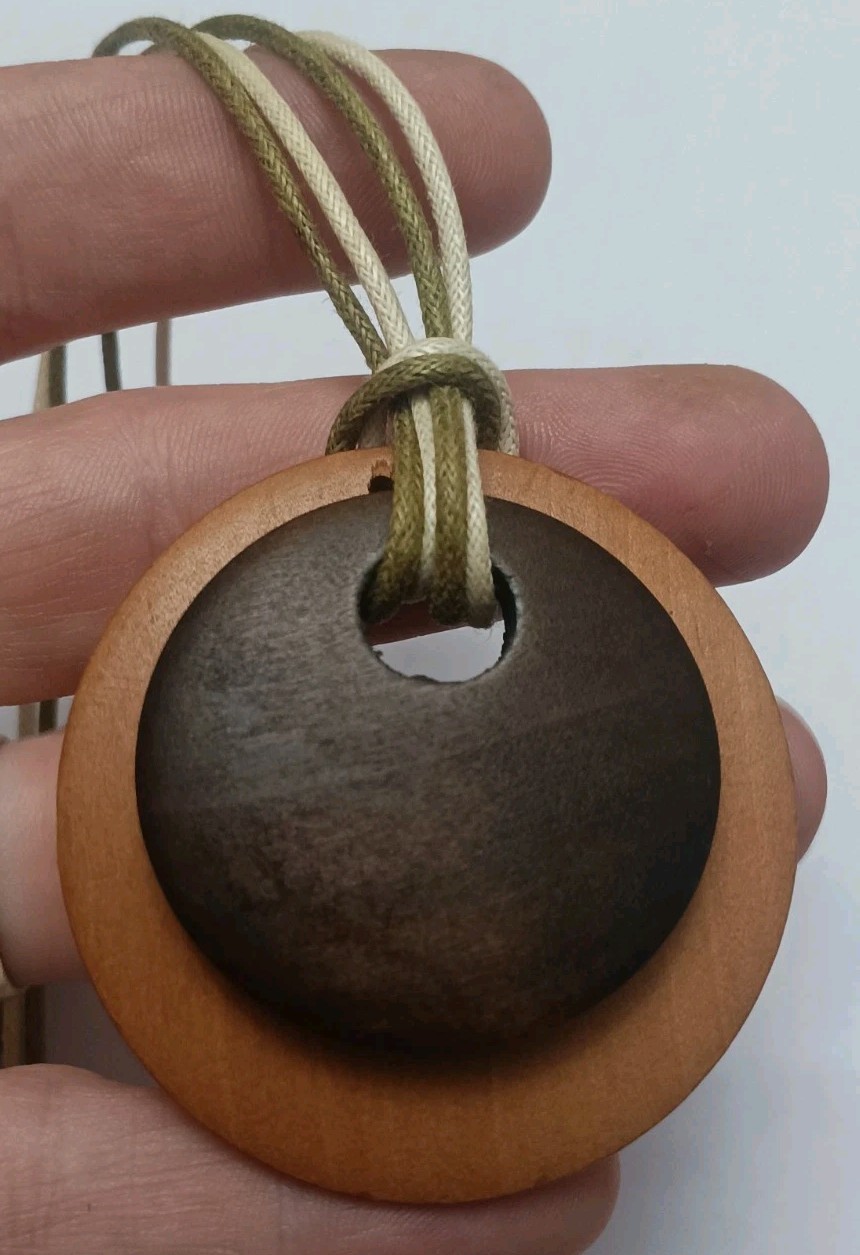 Vintage Sterling Silver 16-19in BoHo Wood And Hemp Rope Necklace 925 Clasp