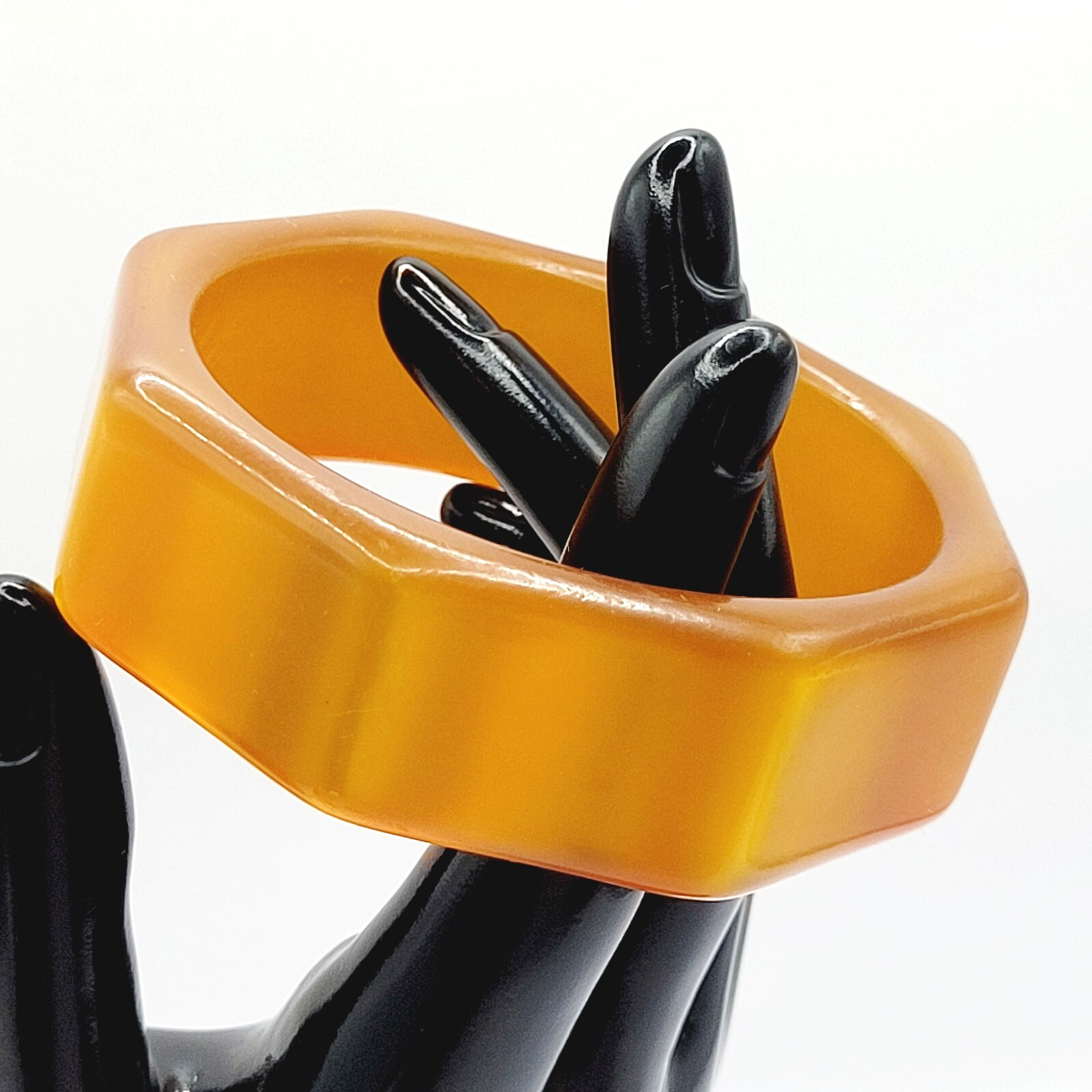 Orange Lucite Thick Chunky 8 Sided Nut Shaped Vintage 1980s Bangle Bracelet