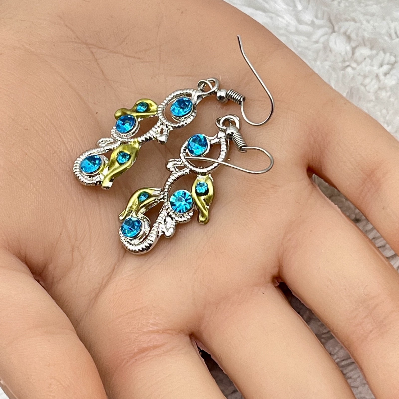 Vintage Blue Butterfly Jewelry Set Y Drop Necklace Earrings Fairycore