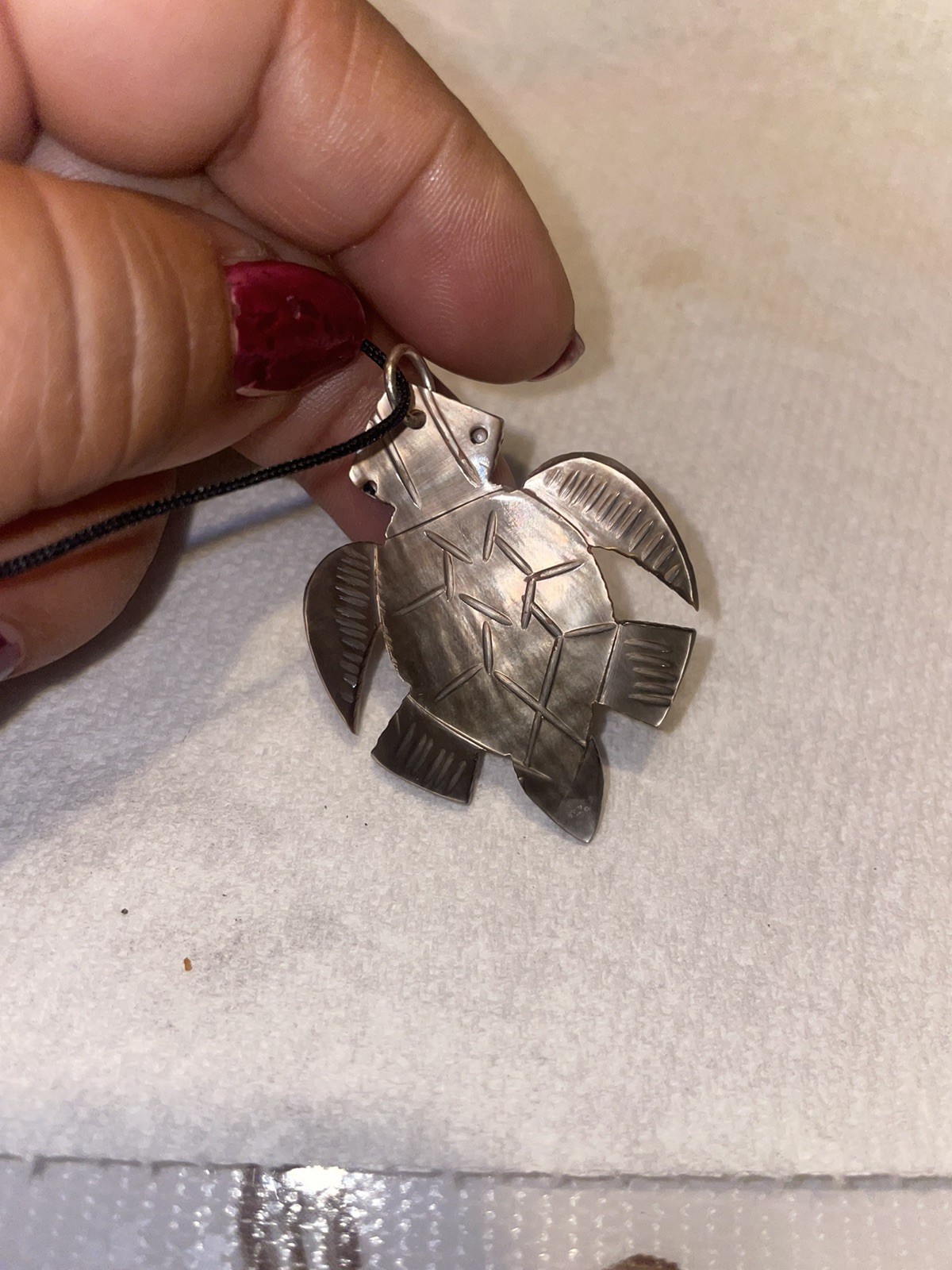 Carved Mother of Pearl Abalone Doublet Sea Turtle Necklace Pendant