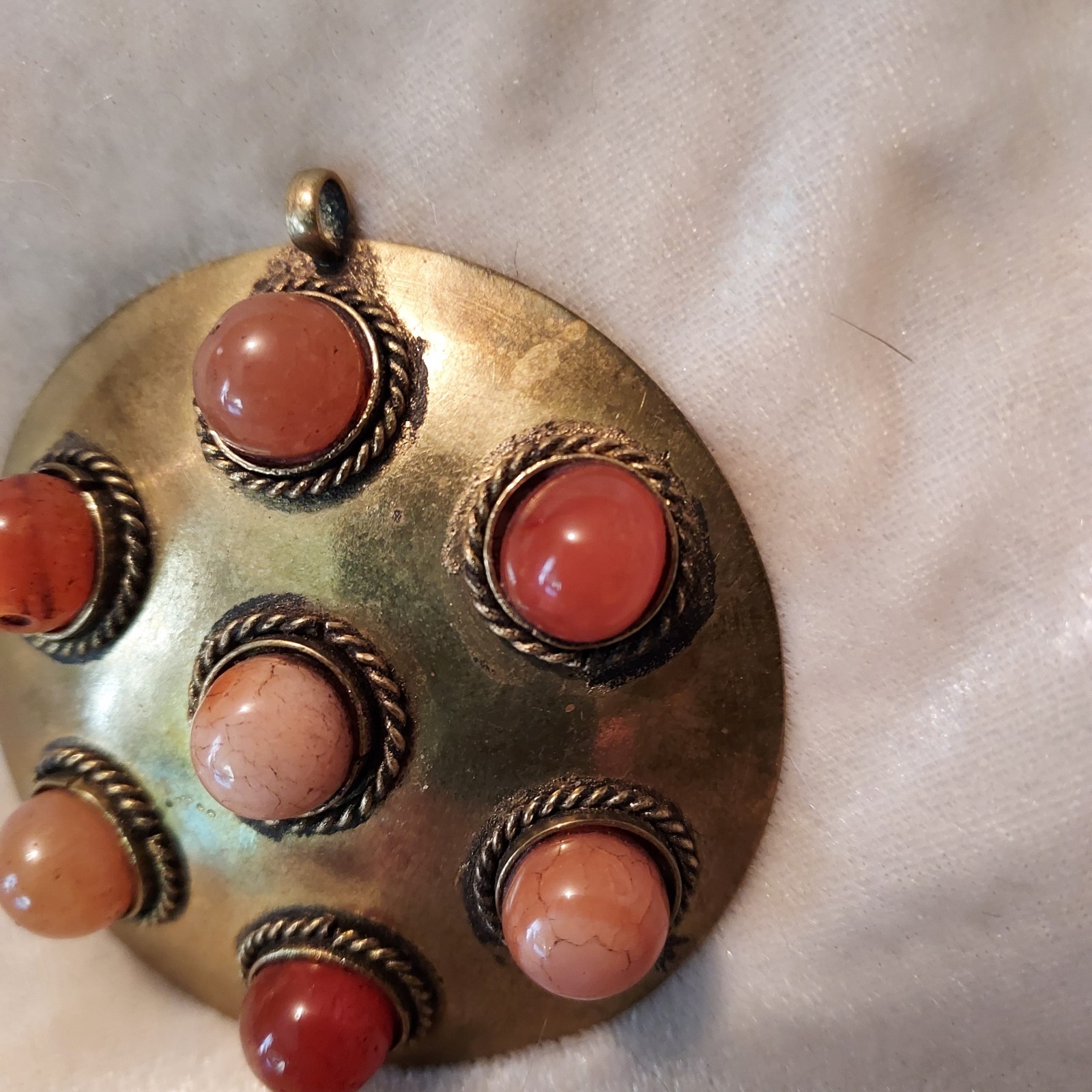 Jewelry, Brass Agate carnelian pendant, Renaissance, Art Piece. Natural Petina