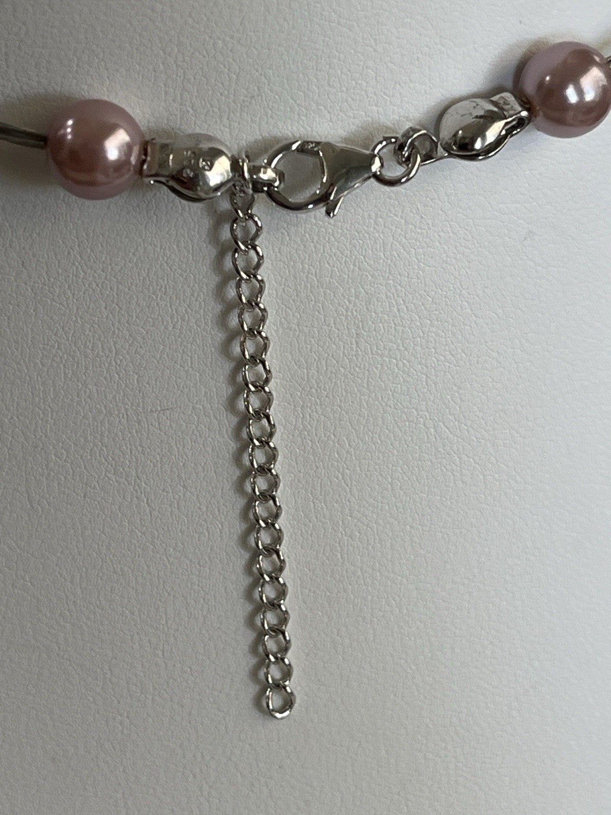 Silver 925 Purple Pink & White Pearl Illusion Necklace 15.5” + 2” Ext