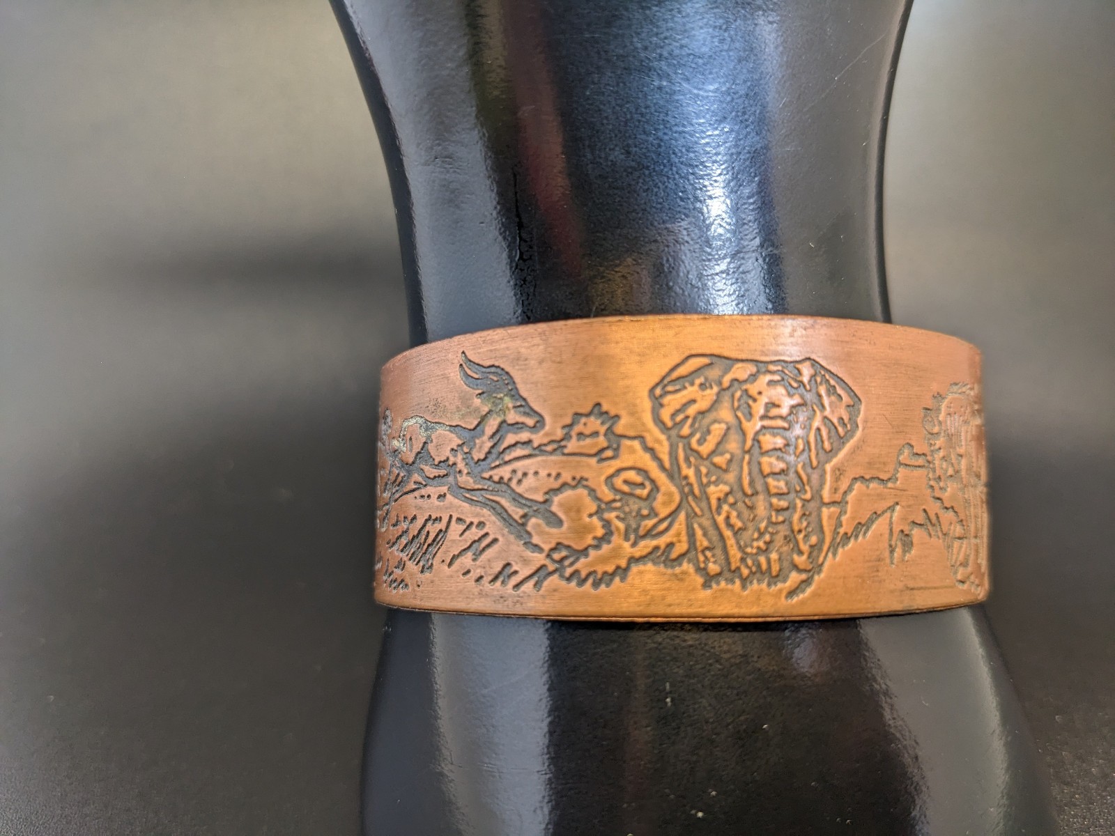 Vintage Safari Animals Engraved Copper Cuff Bracelet