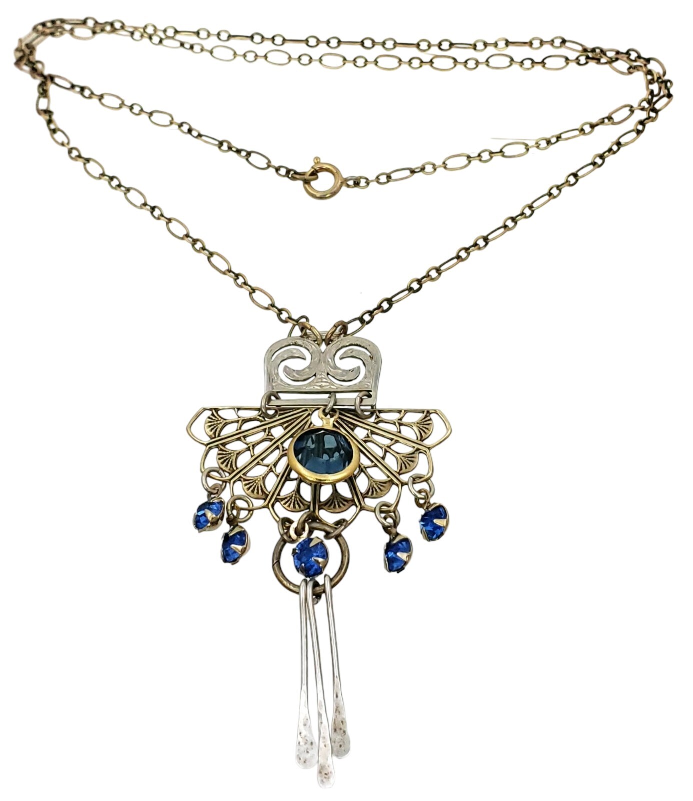 Hadley Antique Art Deco 14K GF 925 Handmade Austrian Crystal Tassel Necklace 18″
