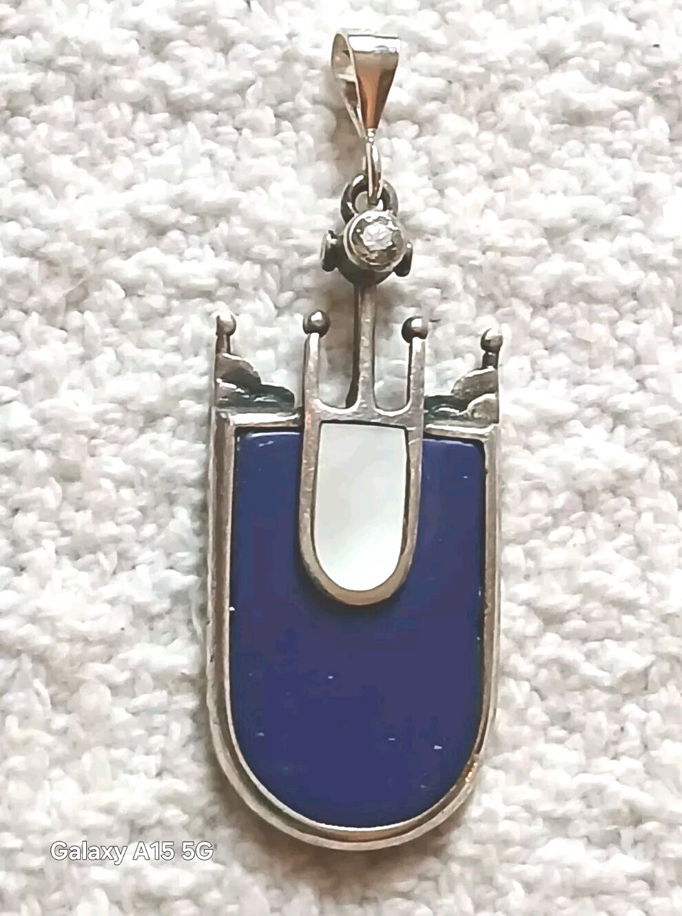 VTG Pendant Kreitto Greece 925 Abstract Water Figural Blue Lapis MOP 2″ Necklace