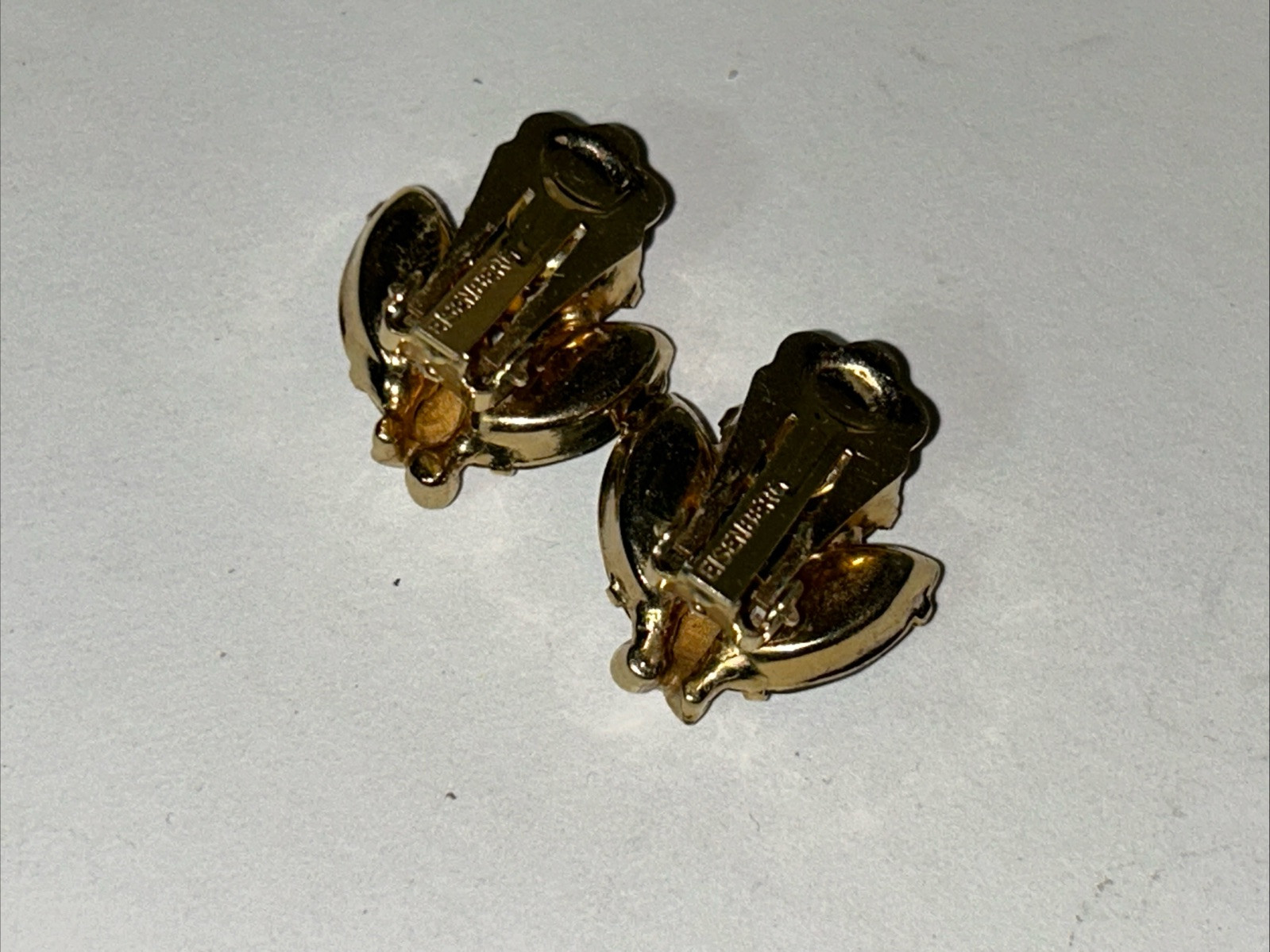 Vntg Eisenberg Ice Earrings Dark Green Rhinestone Clip Missing 1 Rhinestone (c7)