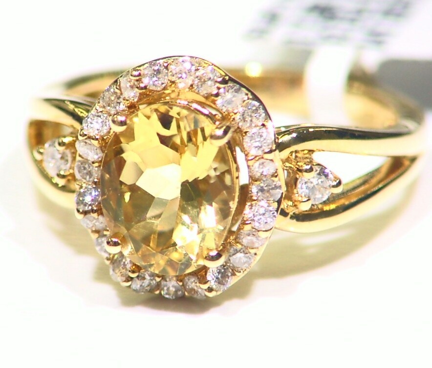 1.78CT 14K Gold Natural Yellow Beryl White Diamond Vintage Engagement Ring Halo
