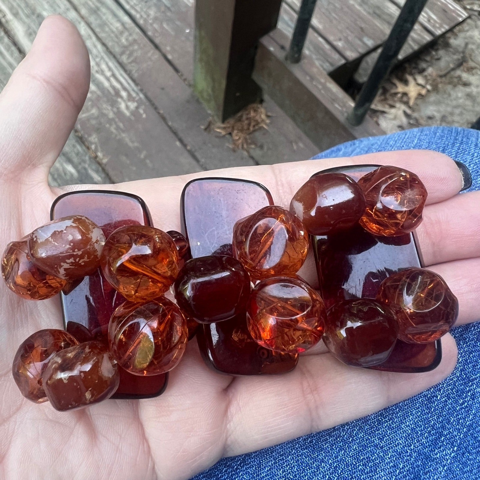 Vtg Chunky Faux Amber Resin Stretch Bracelet Congnac Brown Lucite Acrylic