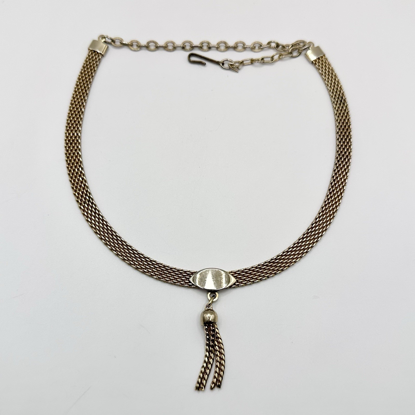 Vintage Signed Judy Lee Necklace Gold Tone Mesh Tassel Dangle Chain 13-16”