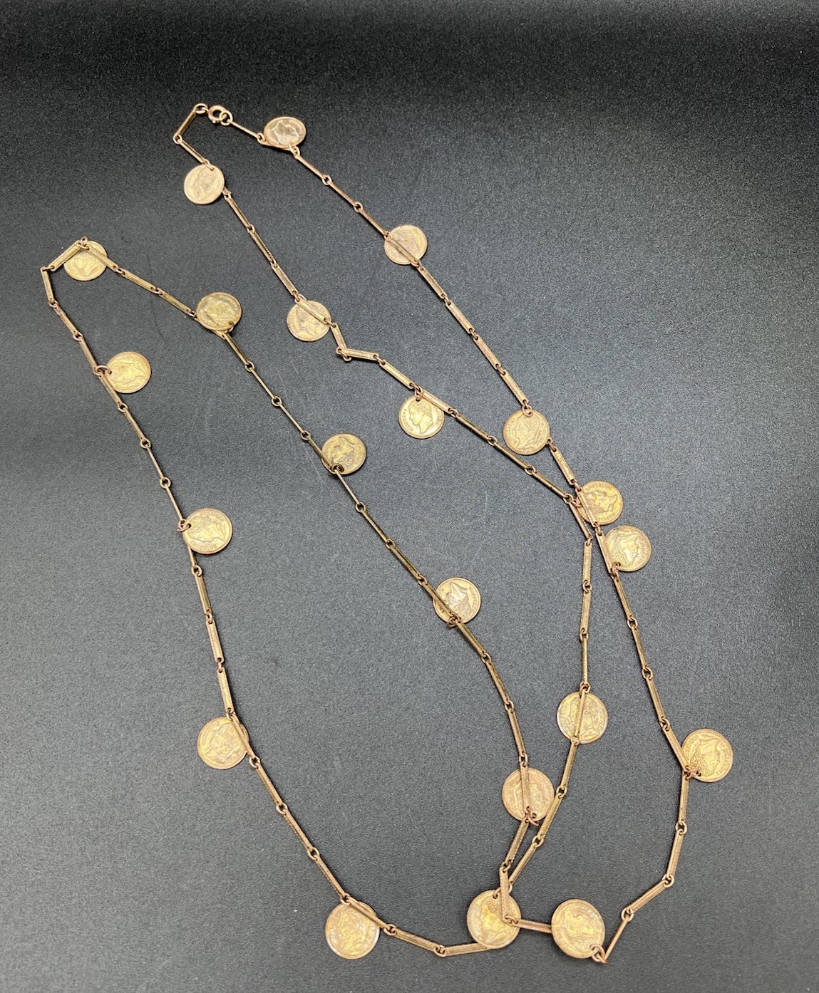 Vintage Copper Coin Necklace, 52”